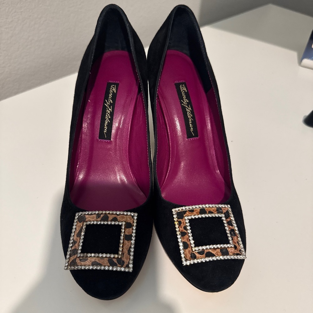 NEW Beverly Feldman Black Heels with Rhinestone Accents